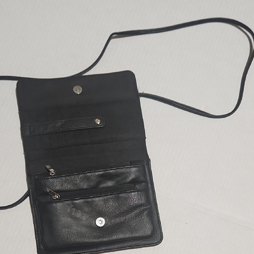 Black Leather women's Crossbody Bag
